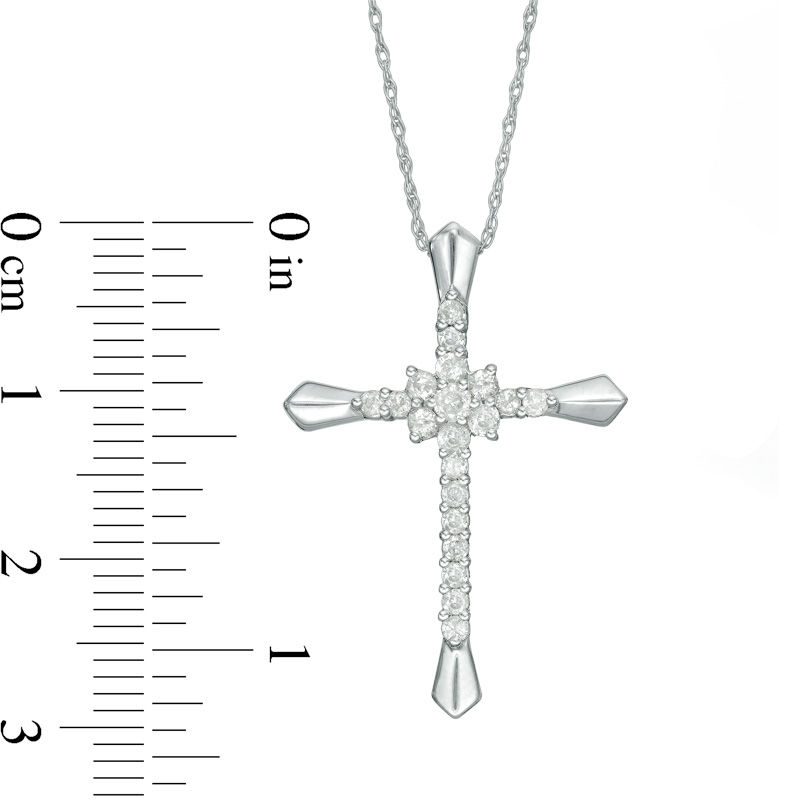 Main Image 2 of 3/8 CT. T.W. Diamond Flower Cluster Cross Pendant in 10K White Gold