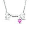 Thumbnail Image 1 of 4.0mm Heart-Shaped Simulated Birthstone Charm Dog Bone Necklace in Sterling Silver (1 Stone and Name) - 17.5"