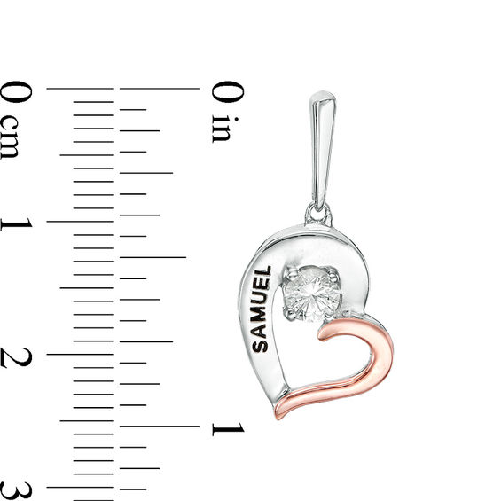 Couple's Simulated Birthstone Tilted Heart Drop Earrings in Sterling Silver and 10K Rose Gold (2 Stones and Names) Couple's Simulated Birthstone Tilted Heart Drop Earrings in Sterling Silver and 10K Rose Gold (2 Stones and Names)