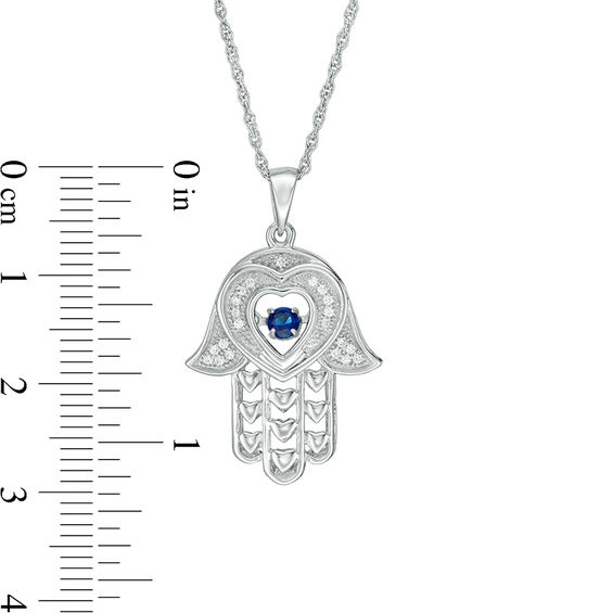 Lab-Created Blue and White Sapphire Hamsa Pendant in Sterling Silver