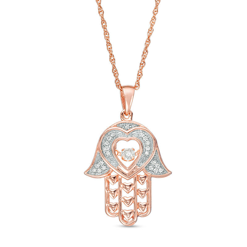 Lab-Created White Sapphire Hamsa Pendant in Sterling Silver with 14K Rose Gold Plate