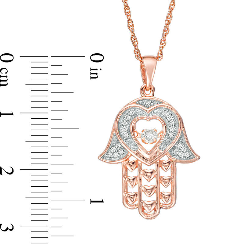 Lab-Created White Sapphire Hamsa Pendant in Sterling Silver with 14K Rose Gold Plate