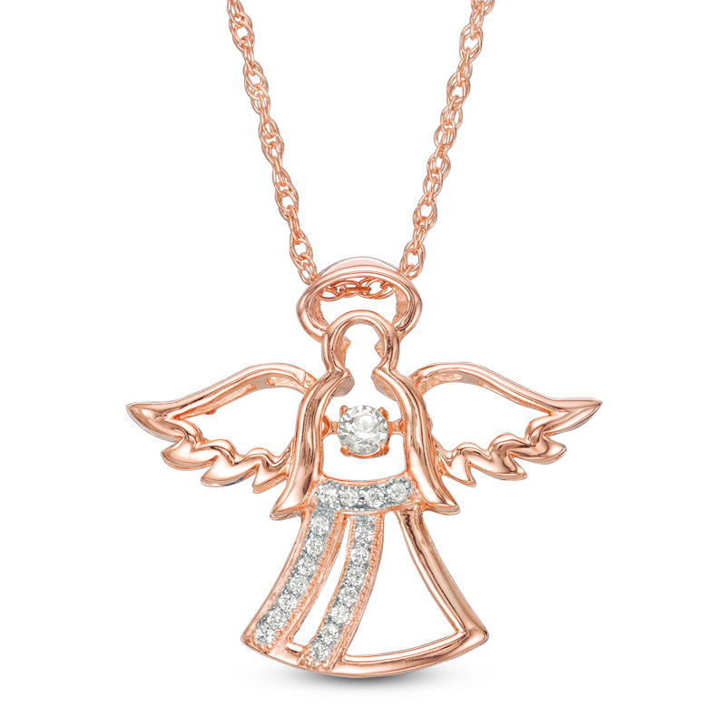 Lab-Created White Sapphire Angel Pendant in Sterling Silver with 14K Rose Gold Plate