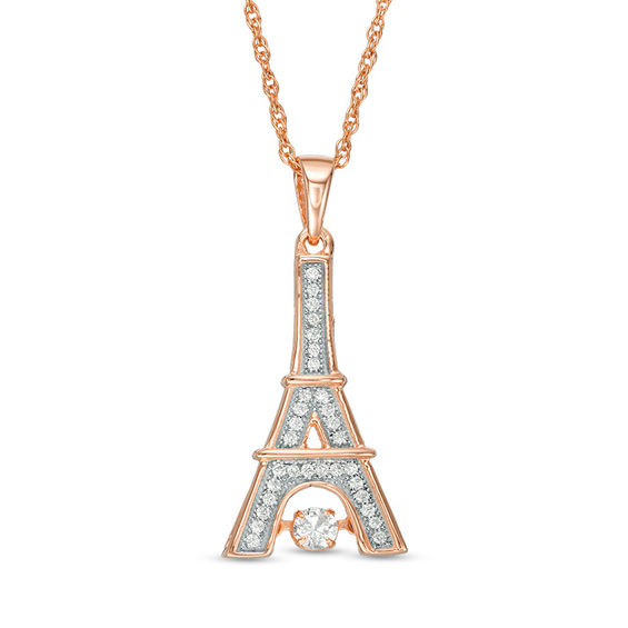 Lab-Created White Sapphire Eiffel Tower Pendant in Sterling Silver with 14K Rose Gold Plate