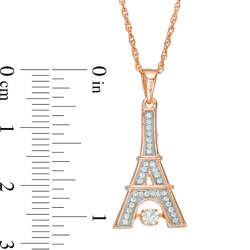Lab-Created White Sapphire Eiffel Tower Pendant in Sterling Silver with 14K Rose Gold Plate
