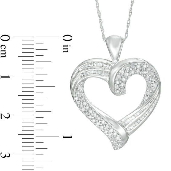 1/2 CT. T.w. Baguette and Round Diamond Heart Pendant in 10K White Gold