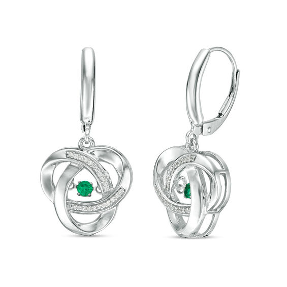 Lab-Created Emerald and White Sapphire Orbit Drop Earrings in Sterling Silver