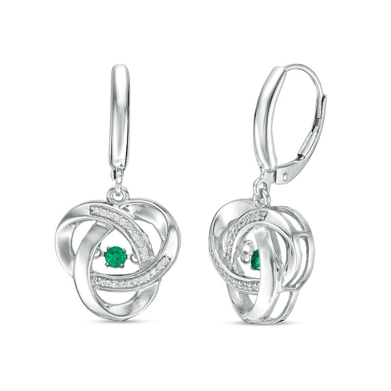 Lab-Created Emerald and White Sapphire Orbit Drop Earrings in Sterling Silver