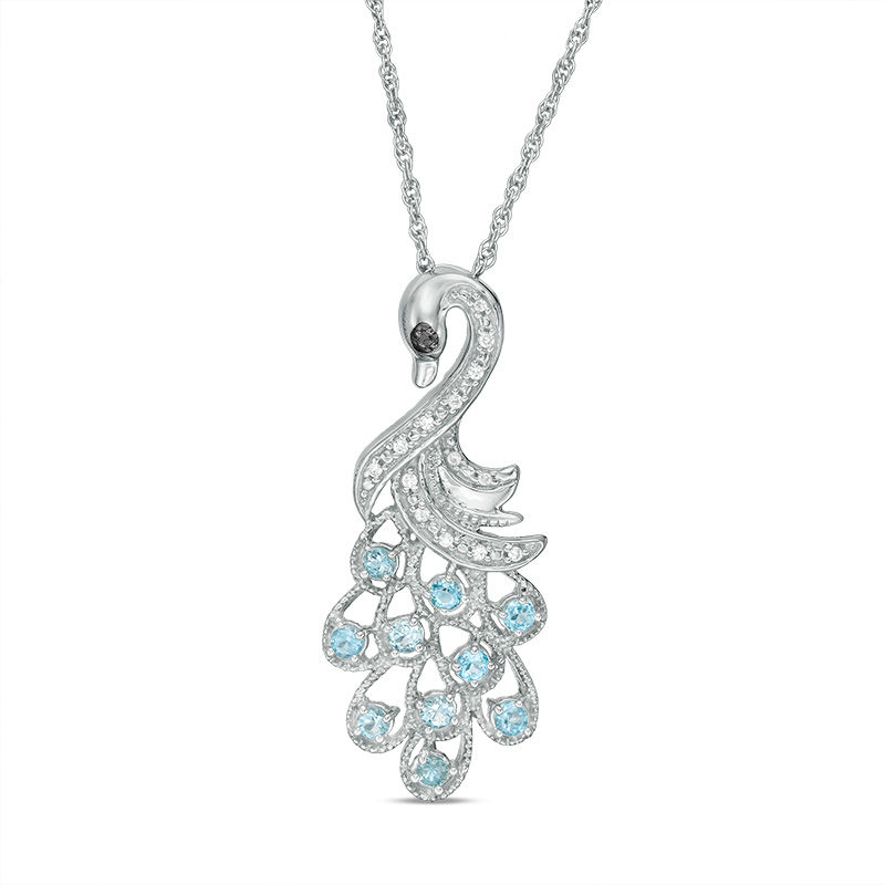 Blue Topaz, Lab-Created White Sapphire and Black Diamond Accent Peacock ...