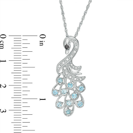 Blue Topaz, Lab-Created White Sapphire and Black Diamond Accent Peacock Pendant in Sterling Silver