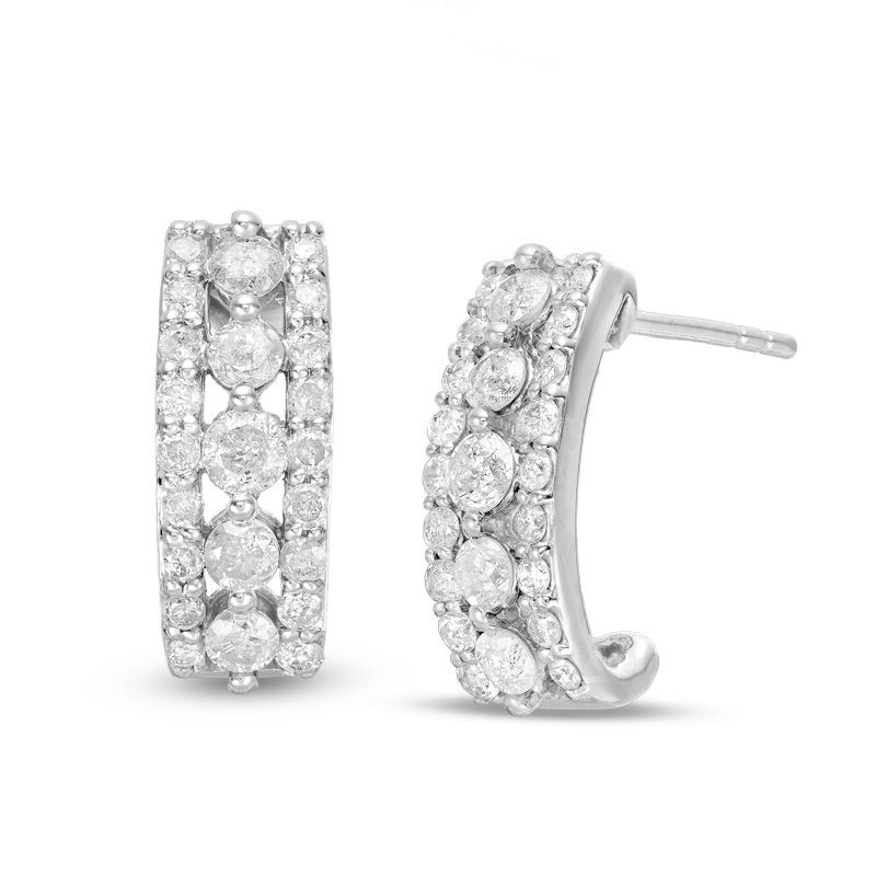 Main Image 1 of 1 CT. T.W. Diamond Multi-Row Huggie Hoop Earrings in 10K White Gold