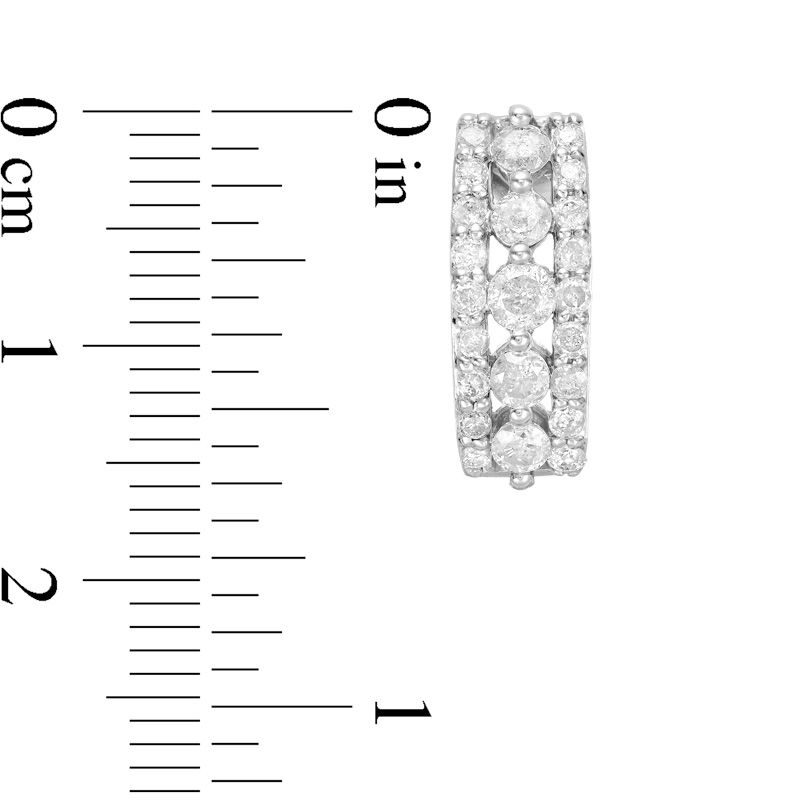 Main Image 2 of 1 CT. T.W. Diamond Multi-Row Huggie Hoop Earrings in 10K White Gold