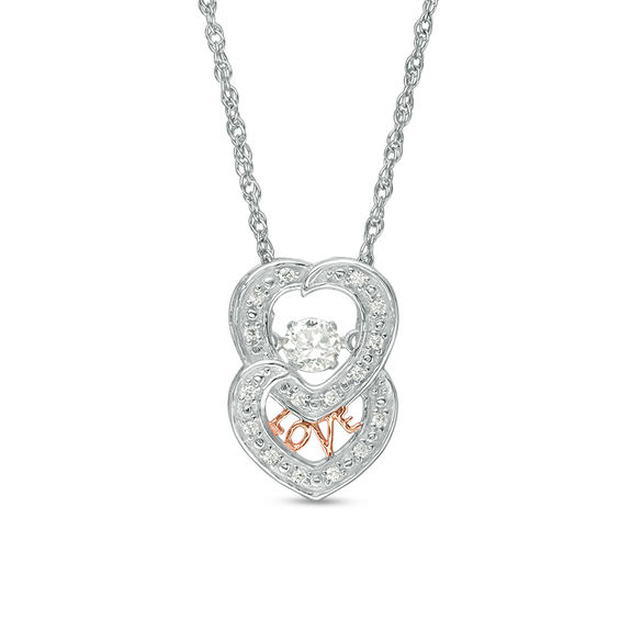 Lab-Created White Sapphire Double Heart Pendant in Sterling Silver and 14K Rose Gold Plate