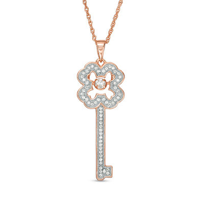 White Sapphire Clover-Top Key Pendant 