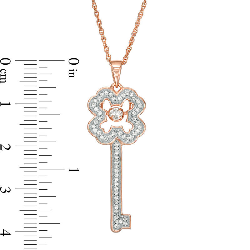 Lab-Created White Sapphire Clover-Top Key Pendant in Sterling Silver with 14K Rose Gold Plate