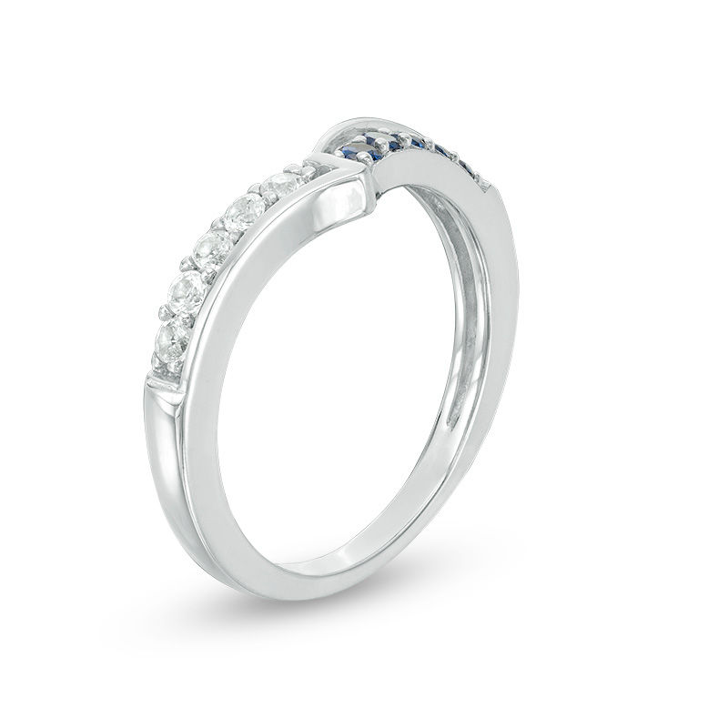 Lab-Created Blue and White Sapphire Chevron Band in Sterling Silver