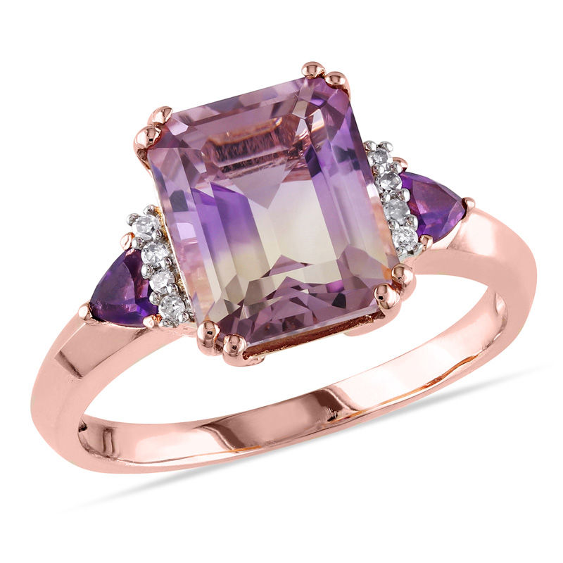  Ametrine, amethyst, and diamond stone types Ring in Sterling Silver with Rose Rhodium
