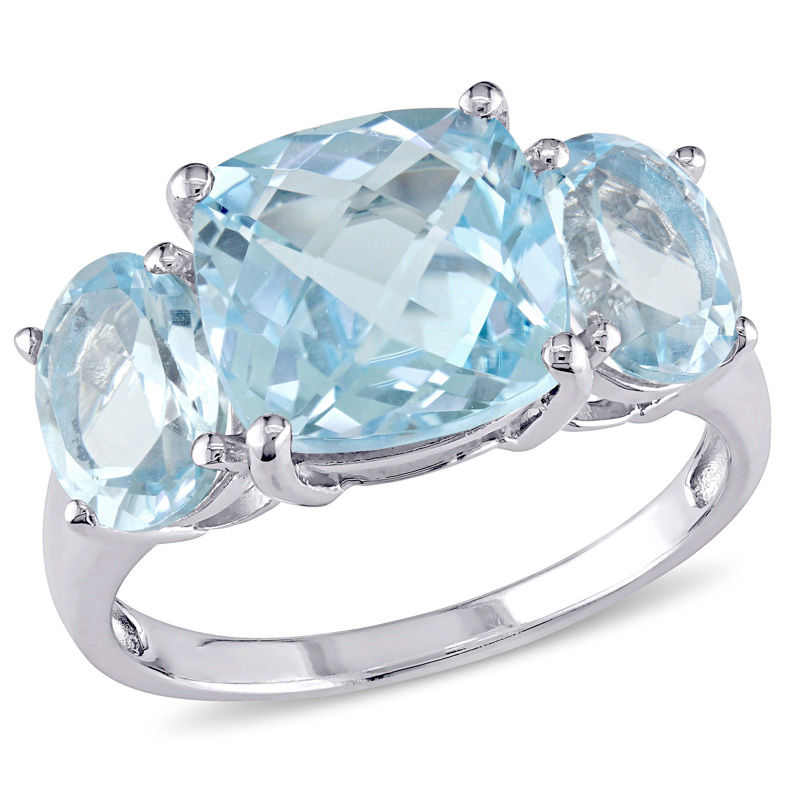 Three Stone Oval Blue Topaz /& Diamond Ring Sterling Silver