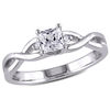 Thumbnail Image 0 of 4.0mm Princess-Cut Lab-Created White Sapphire and 1/20 CT. T.W. Diamond Promise Ring in Sterling Silver