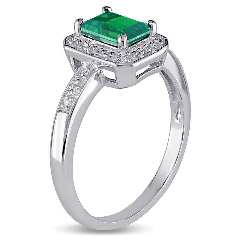 Emerald-Cut Lab-Created Emerald and 1/20 CT. T.W. Diamond Frame Ring in ...