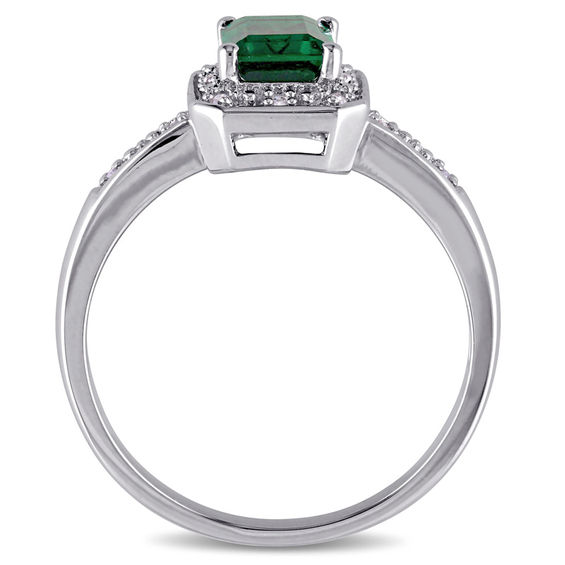 Emerald-Cut Lab-Created Emerald and 1/20 CT. T.w. Diamond Frame Ring in Sterling Silver