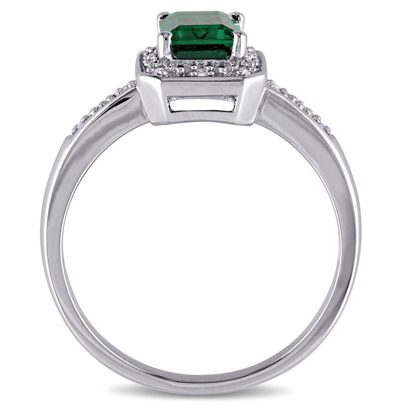 Emerald-Cut Lab-Created Emerald and 1/20 CT. T.W. Diamond Frame Ring in ...