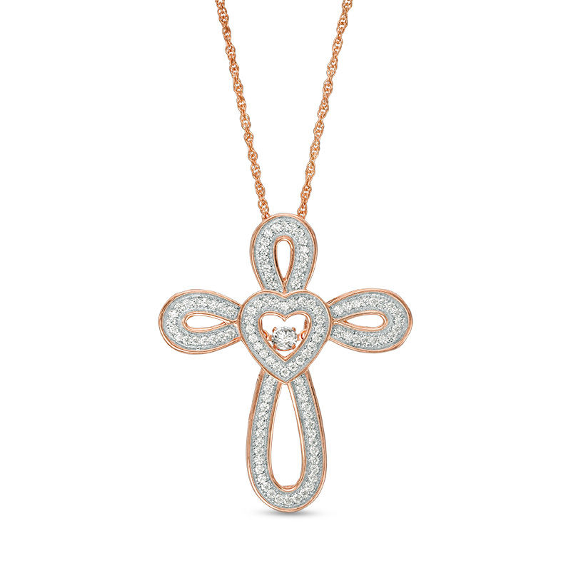 Lab-Created White Sapphire Looping Cross Pendant in Sterling Silver with 14K Rose Gold Plate
