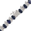 Thumbnail Image 1 of Oval Lab-Created Blue Sapphire and Diamond Accent Cascading Bracelet in Sterling Silver