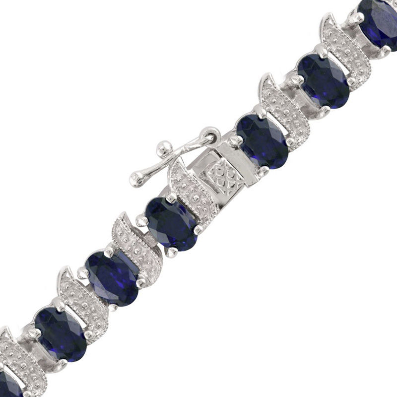 Oval Lab-Created Blue Sapphire and Diamond Accent Cascading Bracelet in Sterling Silver