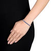 Thumbnail Image 2 of Oval Lab-Created Blue Sapphire and Diamond Accent Cascading Bracelet in Sterling Silver
