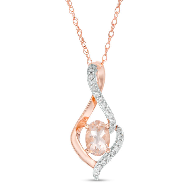 Main Image 1 of Oval Morganite and Lab-Created White Sapphire Infinity Flame Pendant in 10K Rose Gold