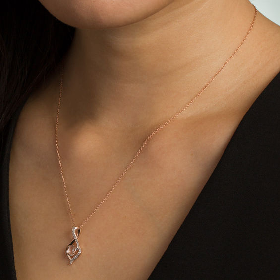 Oval Morganite and Lab-Created White Sapphire Infinity Flame Pendant in 10K Rose Gold