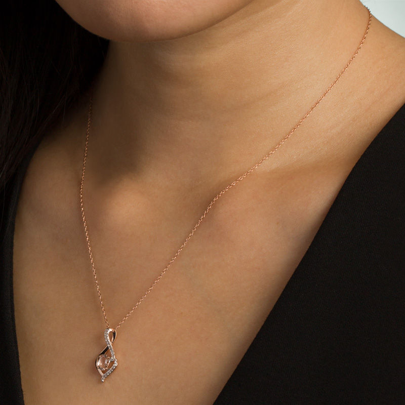 Main Image 2 of Oval Morganite and Lab-Created White Sapphire Infinity Flame Pendant in 10K Rose Gold