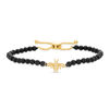 Thumbnail Image 0 of 3.5-4.0mm Black Agate Bead and Lab-Created White Sapphire Bee Bolo Bracelet in Sterling Silver and 18K Gold Plate - 9.0"