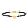 Thumbnail Image 1 of 3.5-4.0mm Black Agate Bead and Lab-Created White Sapphire Bee Bolo Bracelet in Sterling Silver and 18K Gold Plate - 9.0"