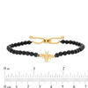 Thumbnail Image 1 of 3.5-4.0mm Black Agate Bead and Lab-Created White Sapphire Bee Bolo Bracelet in Sterling Silver and 18K Gold Plate - 9.0"