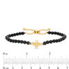 Thumbnail Image 2 of 3.5-4.0mm Black Agate Bead and Lab-Created White Sapphire Bee Bolo Bracelet in Sterling Silver and 18K Gold Plate - 9.0"