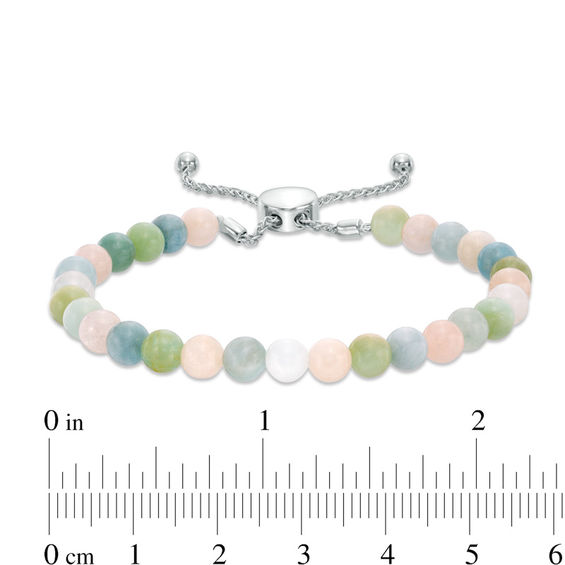 5.5 - 6.0mm Morganite and Polished Bead Bolo Bracelet in Sterling Silver - 9.0"