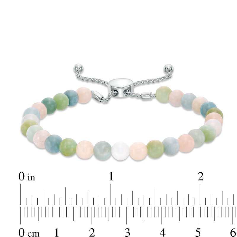 Main Image 2 of 5.5 - 6.0mm Morganite and Polished Bead Bolo Bracelet in Sterling Silver - 9.0"