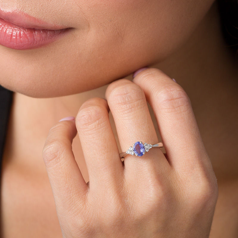 Main Image 2 of Oval Tanzanite and Lab-Created White Sapphire Tri-Sides Ring in Sterling Silver
