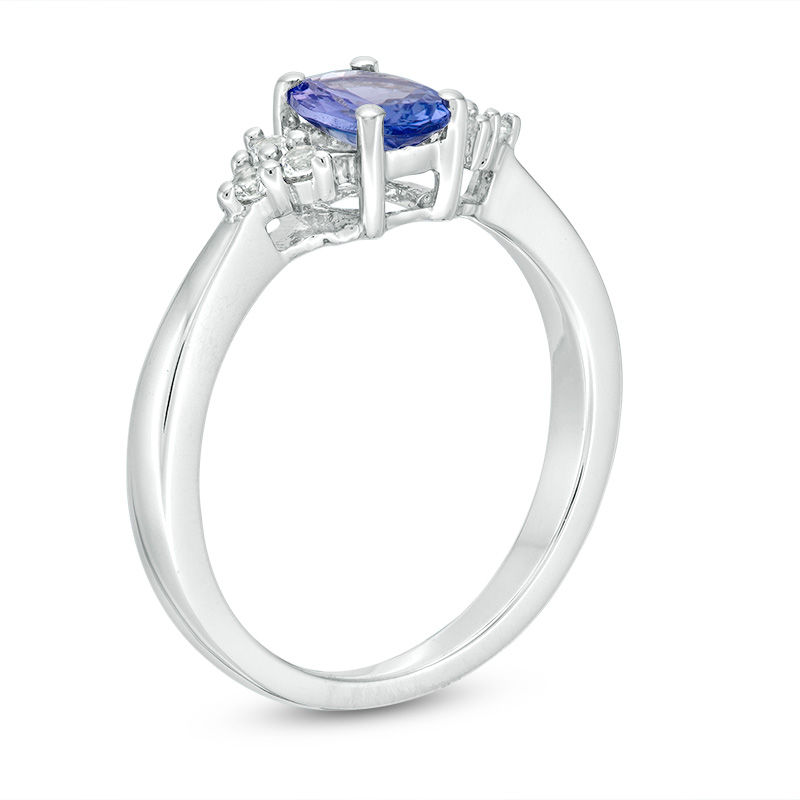 Main Image 3 of Oval Tanzanite and Lab-Created White Sapphire Tri-Sides Ring in Sterling Silver