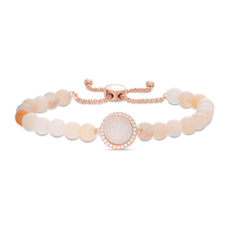 Main Image 1 of Drusy Quartz, Pink Aventurine and Lab-Created White Sapphire Bolo Bracelet in Sterling Silver with 18K Rose Gold Plate
