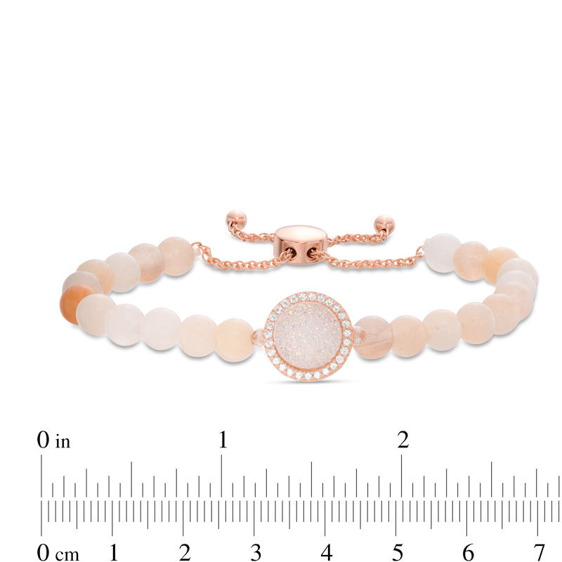 Drusy Quartz, Pink Aventurine and Lab-Created White Sapphire Bolo Bracelet in Sterling Silver with 18K Rose Gold Plate