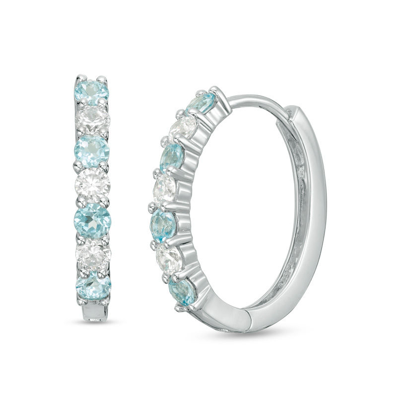 Main Image 1 of 3.0mm Blue and White Topaz Hoop Earrings in Sterling Silver