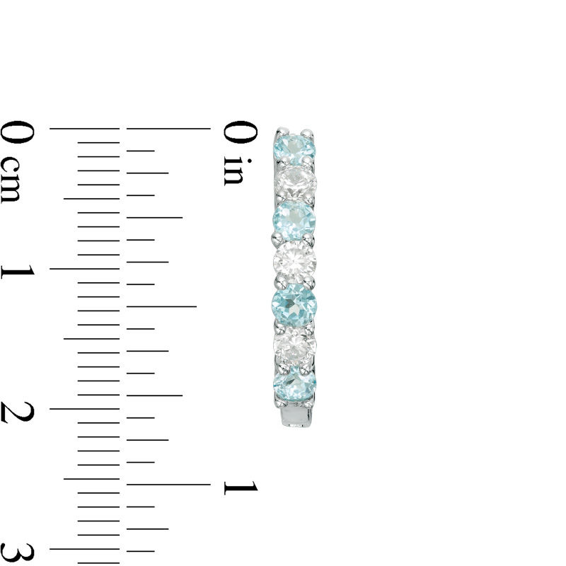 Main Image 2 of 3.0mm Blue and White Topaz Hoop Earrings in Sterling Silver