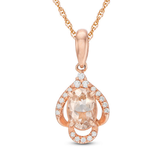 Oval Morganite and 1/10 CT. T.w. Diamond Scallop Pendant in 10K Rose Gold