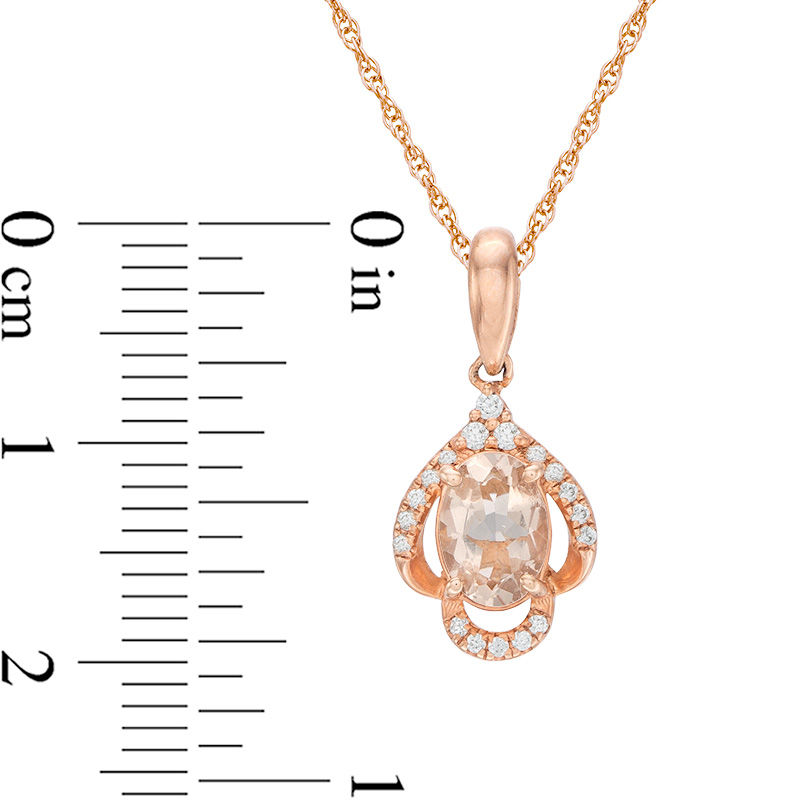 Main Image 2 of Oval Morganite and 1/10 CT. T.W. Diamond Scallop Pendant in 10K Rose Gold