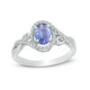 Thumbnail Image 1 of Oval Tanzanite and Lab-Created White Sapphire Scroll Ring in 10K White Gold