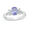 Thumbnail Image 1 of Oval Tanzanite and 1/10 CT. T.W. Diamond Petals Ring in 10K White Gold