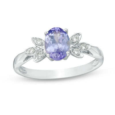 Oval Tanzanite and 1/10 CT. T.W. Diamond Petals Ring in 10K White Gold ...